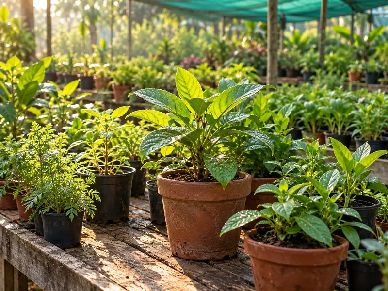 AI-generated concept of young plants in a small nursery.